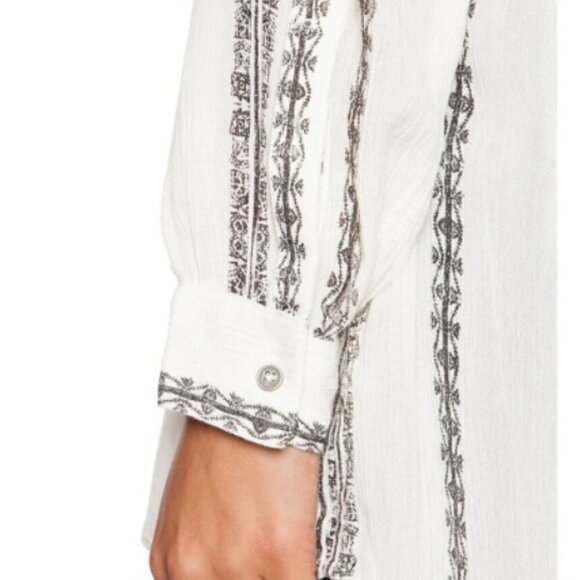 Free People Magic Pullover Button Down Collarless Flowy Blouse - Picture 7 of 9